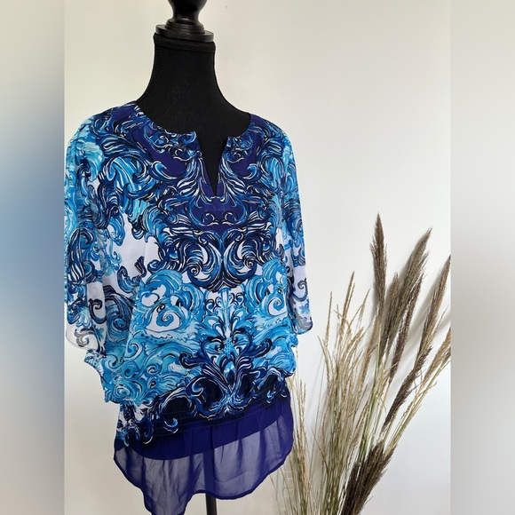 Chico Blue Patterned Women's Top size 0 - Picture 2 of 5